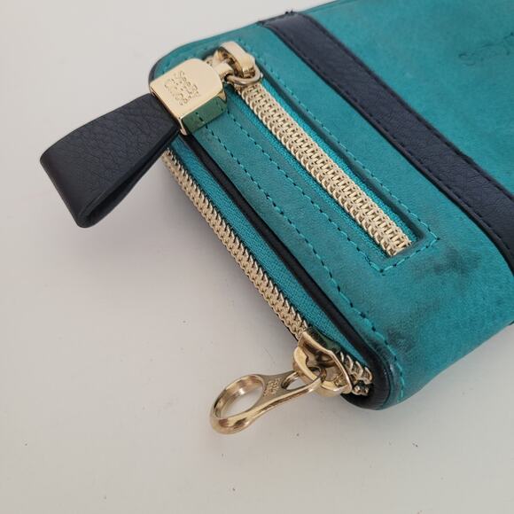 See By Chloe Suede Leather Long Wallet Teal Blue Zip Around Designer Clutch - Picture 9 of 9